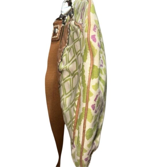 Spacious Fossil Purse‎ Canvas & Leather Trim Messenger Green with Brass headwear - Picture 14 of 16